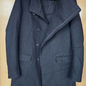 All Saints Classic Black Pea Coat With Funnel Collar